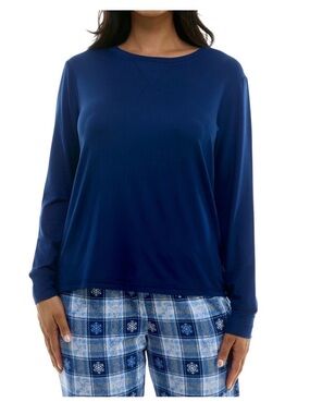 ROUDELAIN Cozy Luxe Long Sleeve Crewneck Pajama Shirt size S,Small Blue Top
